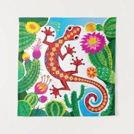 Tapiz Lagarto del Sudoeste con Flores de Cactus