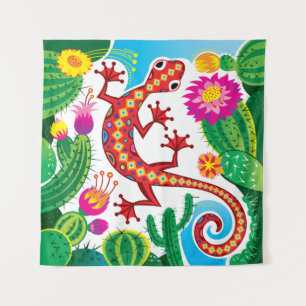 Tapiz Lagarto del Sudoeste con Flores de Cactus
