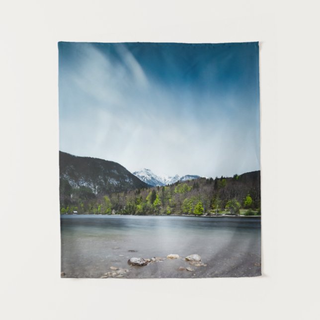 Tapiz Lago Bohinj con Alpes en Eslovenia (Anverso)