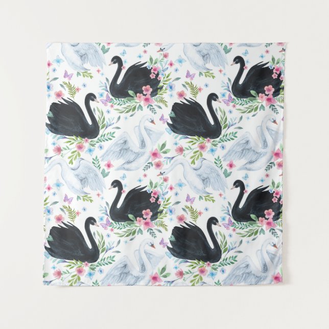 Tapiz Lago Swan: Patrón Pastel de acuarela. (Anverso)