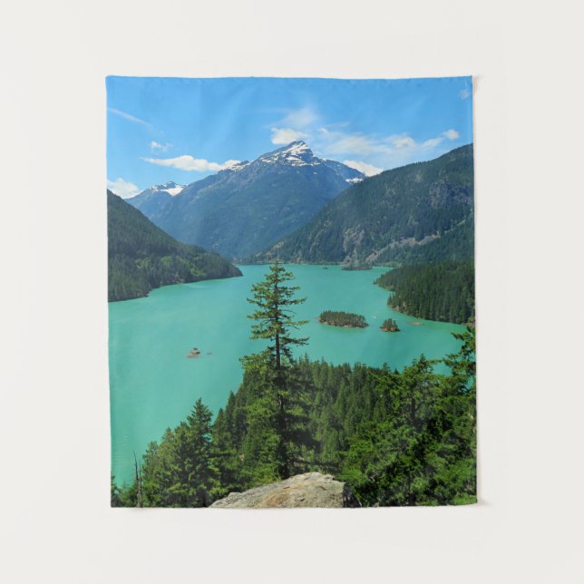 Tapiz Lago Turquesa de montaña nevada en Washington (Anverso)