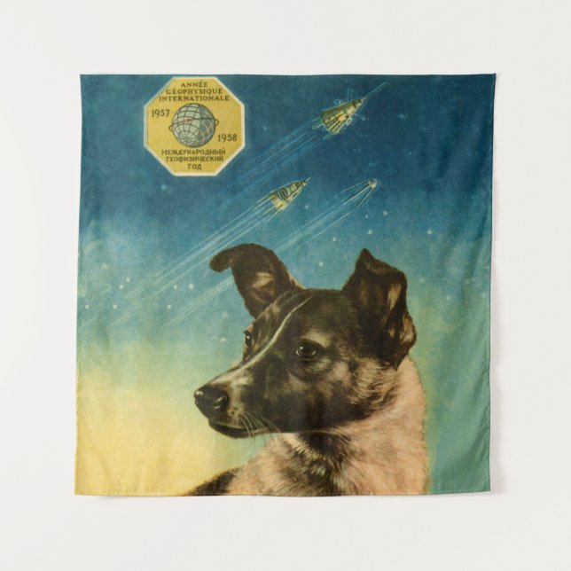 Tapiz Laika - poster espacial soviético vintage (Anverso)