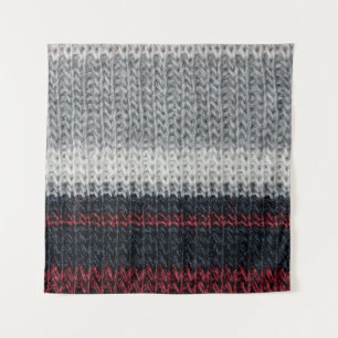 Tapiz Lana de punto negra y gris con st roja y blanca