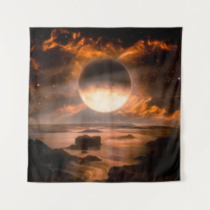 Tapiz Landscape in fantasy alien planet with flaming moo