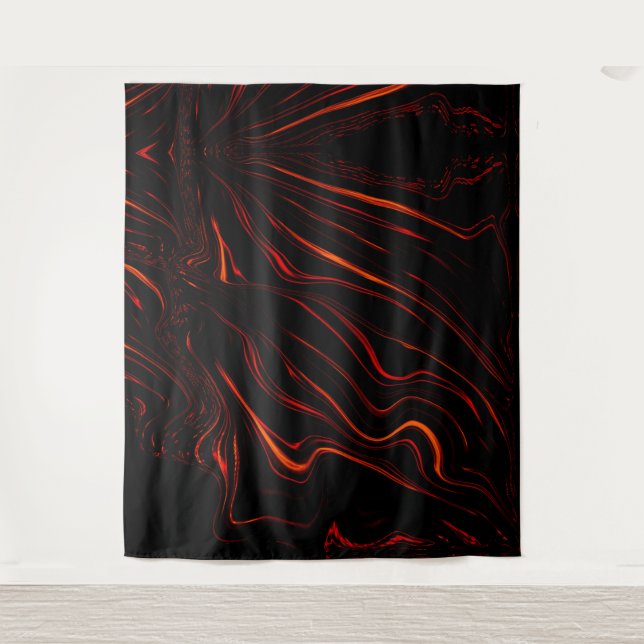 Tapiz Largas huellas rojas onduladas en fondos negros (Anverso)