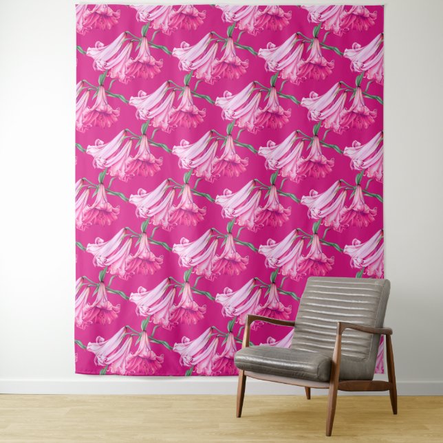 Tapiz Large bright pink lily floral wedding backdrop (In situ)