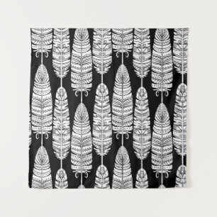 Tapiz Las aves plumas boho patrón ininterrumpido en negr