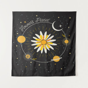 Tapiz Las flores planean el sol y el arte gráfico lunar