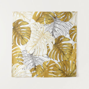 Tapiz Las hojas de Monstera: Blanco dorado