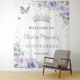 Tapiz Lavanda Morado Floral Quinceañera Bridal Bienvenid