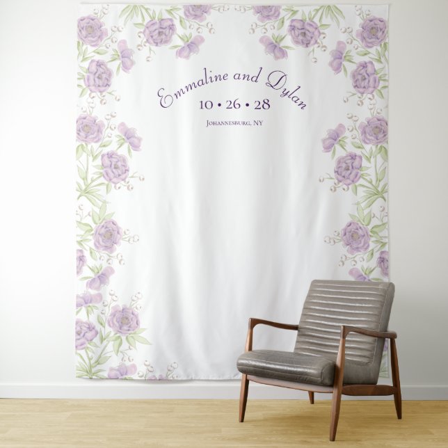 Tapiz Lavender Purple Rose Wedding Photo Backdrop (In situ)