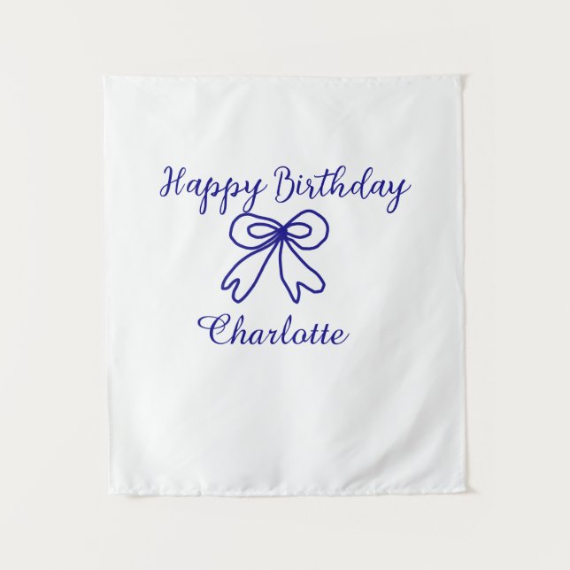 Tapiz Lazo azul CUTIE AÑADIR NOMBRE BEBÉ feliz cumpleaño (Anverso)