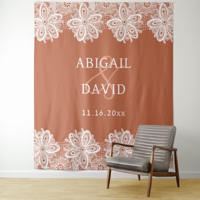 Tapiz Lazo blanco sobre el fondo de Terracota Boda (In situ)