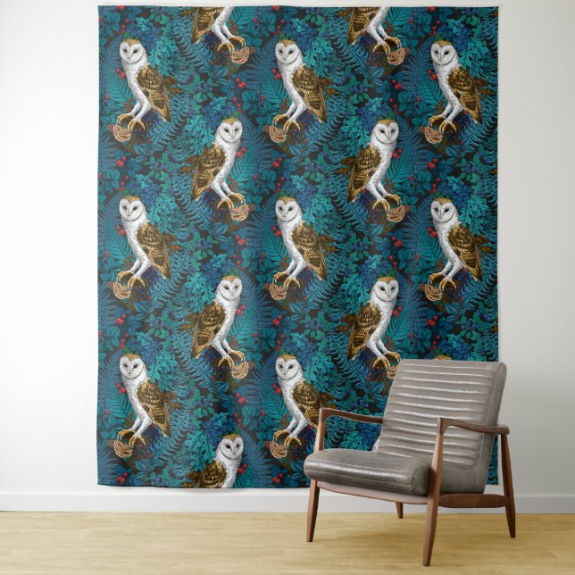 Tapiz Lechuzas, helechos, robles y bayas 3 (In situ)