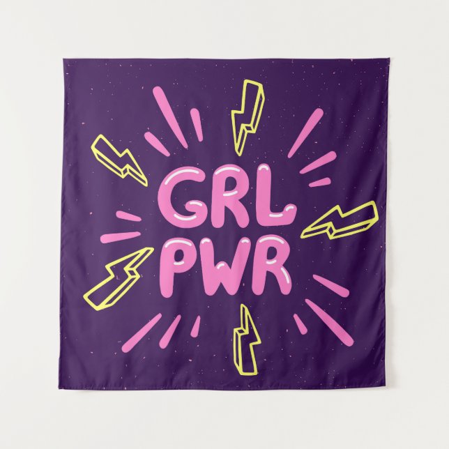 Tapiz Lema feminista del poder chica, fondo violeta. (Anverso)