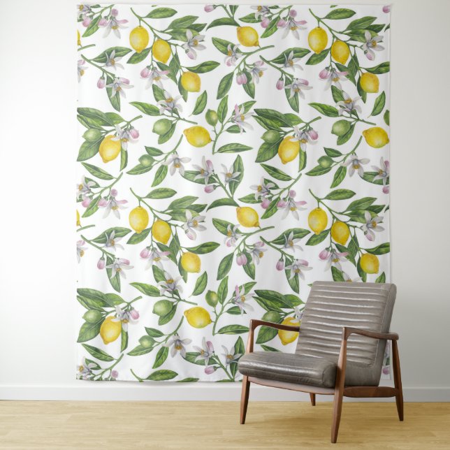 Tapiz Lemon branches with blossoms and fruit on white (In situ)