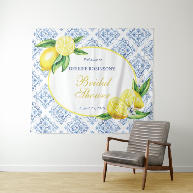 Tapiz Lemon Bridal Shower Blue Tile fondo italiano (In situ (horizontal))