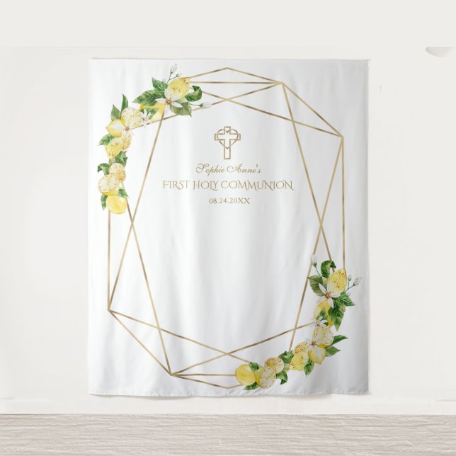 Tapiz Lemon Fruits Gold Holy Communia Backdrop (Anverso)