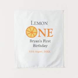 Tapiz Lemon one feliz primer cumpleaños naranja retro gr