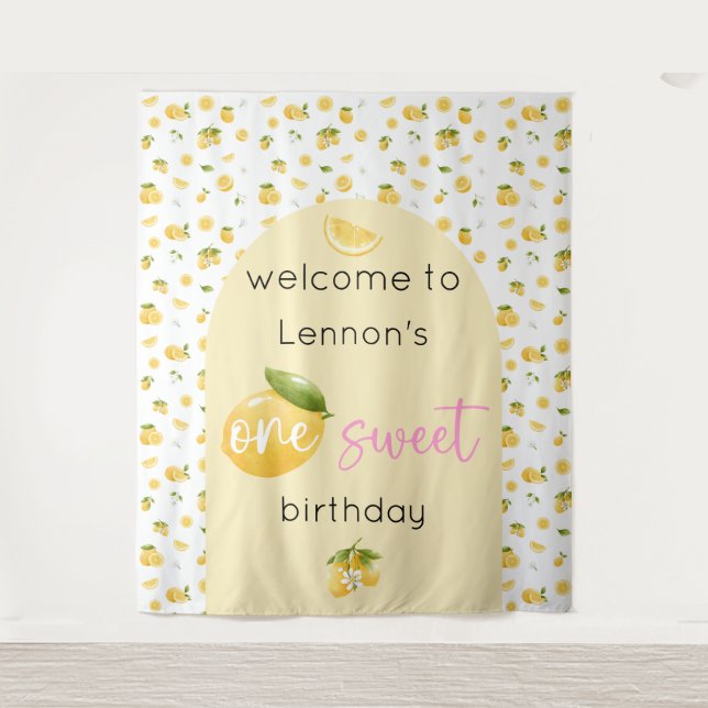 Tapiz Lemon One Sweet First Birthday Backdrop Tapestry (Anverso)