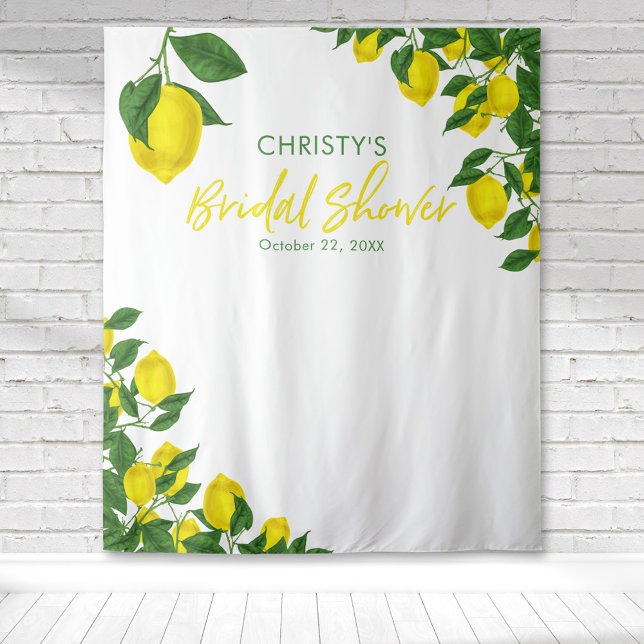 Tapiz Lemon Watercolor Bridal Shower (Bright lemon corners with a single lemon creating a beautiful citrus themed bridal shower tapestry)