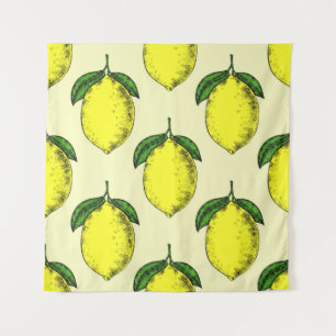 Tapiz Lemones y hojas: patrón de verano.