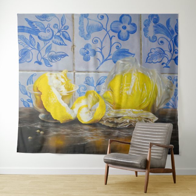 Tapiz Lemons and Azulejos — Classic Blue & Yellow Still  (In situ (horizontal))