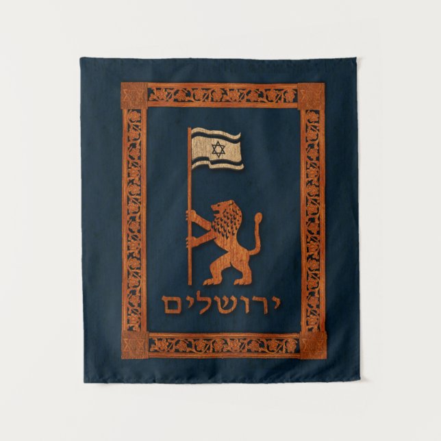 Tapiz León del Día de Jerusalén con bandera (Anverso)