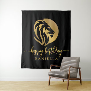 Tapiz León dorado Leo Feliz Cumpleaños con nombre