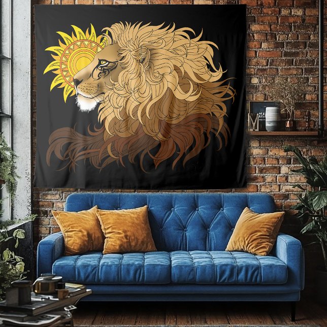 Tapiz  León Negro Amarillo Mandala Sol (Subido por el creador)