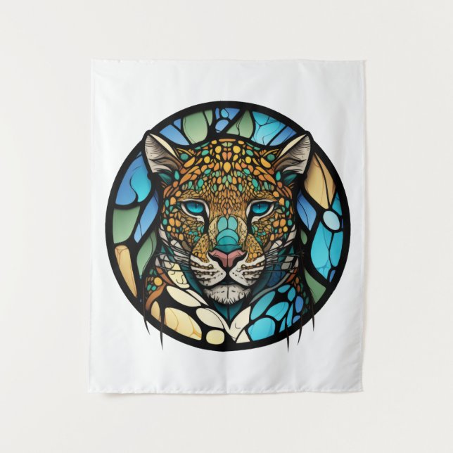 Tapiz Leopard Animal Portrait Stained Glass Willife Art (Anverso)