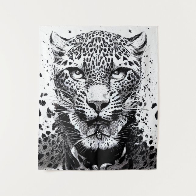 Tapiz Leopard Jaguar Wild Nature Ilustracion Line Epic (Anverso)