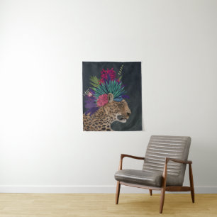 Tapiz Leopardo con la cabeza tropical