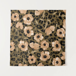 Tapiz Leopardo floral acuarela: patrón infinito