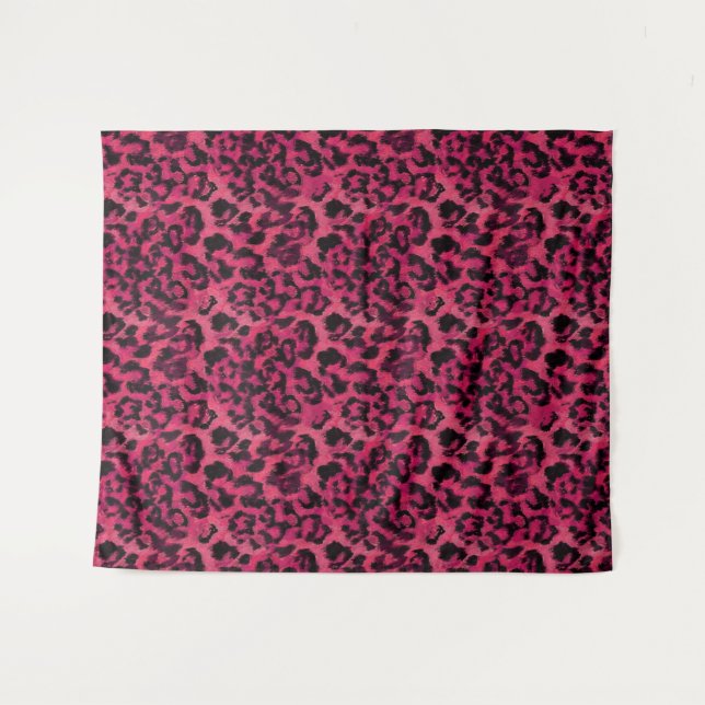 Tapiz Leopardo rosa brillante y negro (Anverso (horizontal))