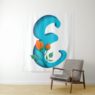 Tapiz Letra mayúscula E monograma floral