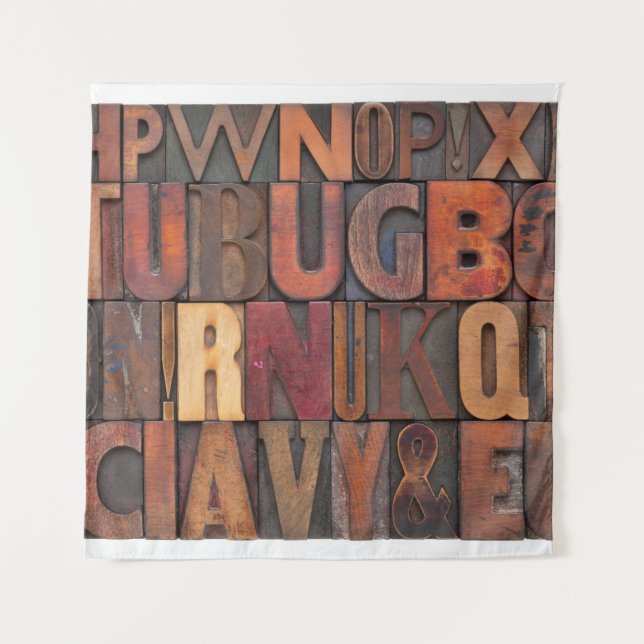 Tapiz letras de alfabeto aleatorio - madera de interstic (Anverso)