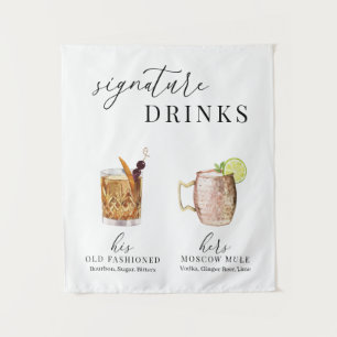 Tapiz Letrero de Bebidas con Firma de Acuarela Elegante