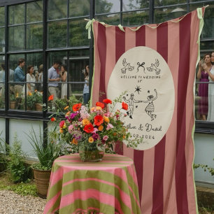 Tapiz Letrero de bienvenida de boda con garabatos a mano