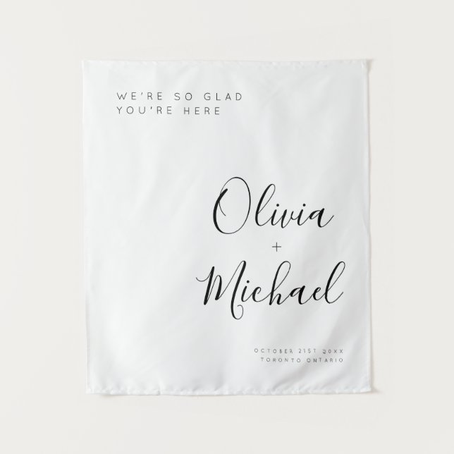 Tapiz Letrero de bienvenida de boda personalizado con ta (Anverso)