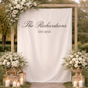 Tapiz Letrero de Bienvenida de Boda Personalizado en Tel