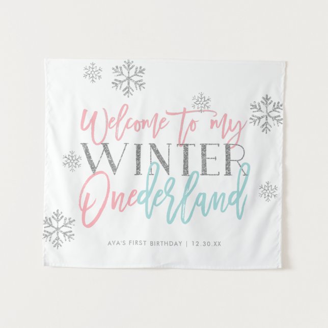 Tapiz Letrero de bienvenida de Winter ONEderland con bri (Anverso (horizontal))