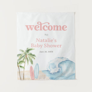 Tapiz Letrero de bienvenida para baby shower de surf con