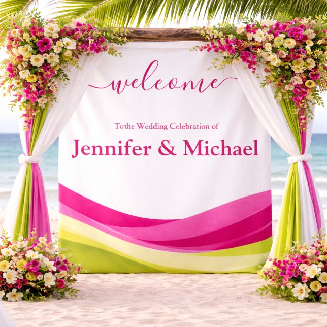Tapiz Letrero de Boda en Fucsia y Verde Lima (Fuchsia and Lime Green Wedding Sign Tapestry )