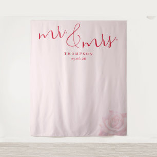 Tapiz Letrero de Boda Floral Rosa Romántico