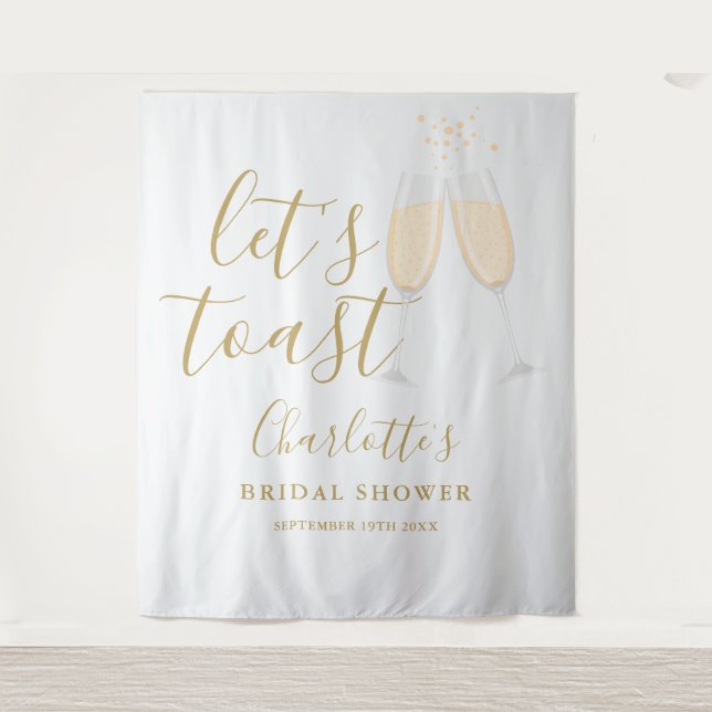 Tapiz Let's Toast Bridal Shower Gold Backdrop (Anverso)