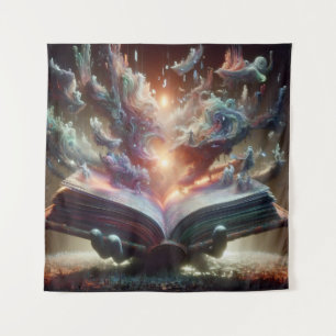 Tapiz Libro infinito con palabras líquidas en cascada