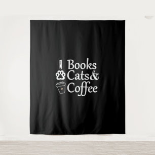 Tapiz Libros Gatos y Café