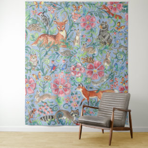 Tapiz Ligero Blue Woodland Animal Deer Fox Rabbit Large