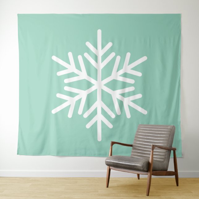 Tapiz Light Mint Teal Background White Nordic Snowflake (In situ (horizontal))